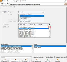 Készletállapot visszatöltés - szűrőablak