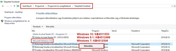 Frissítés eltávolítása